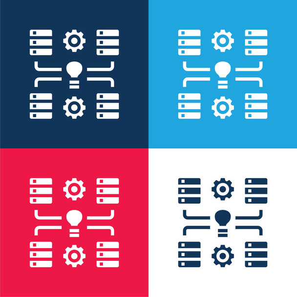 Ensemble d'icônes minimes Big Data bleu et rouge quatre couleurs - Vecteur, image