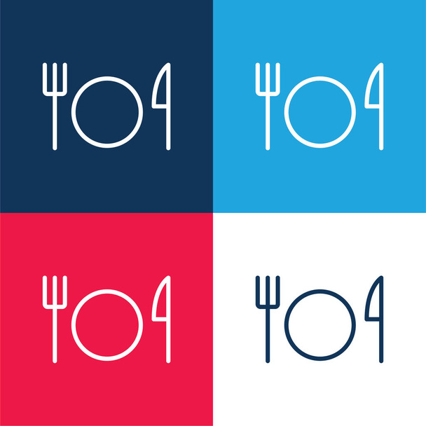 Restauracja podstawowa Podpisz niebieski i czerwony zestaw czterech kolorów Minimalny zestaw ikon - Wektor, obraz