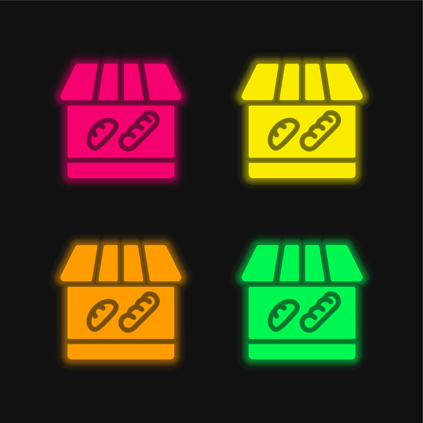 Leipomo Shop neljä väriä hehkuva neon vektori kuvake - Vektori, kuva