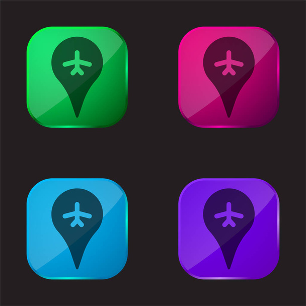 Airport four color glass button icon - Vector, Image