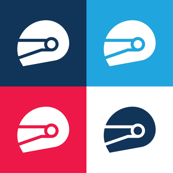 Kask rowerowy niebieski i czerwony czterech kolorów minimalny zestaw ikon - Wektor, obraz
