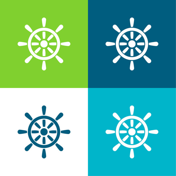 Boat Wheel Control Tool Flache vier Farben Minimalsymbolsatz - Vektor, Bild