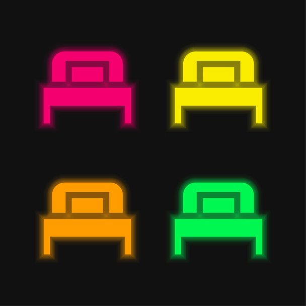 Bed vier kleur gloeiende neon vector pictogram - Vector, afbeelding