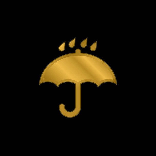 Negro abierto paraguas símbolo con gotas de lluvia cayendo sobre él chapado en oro icono metálico o logo vector - Vector, imagen