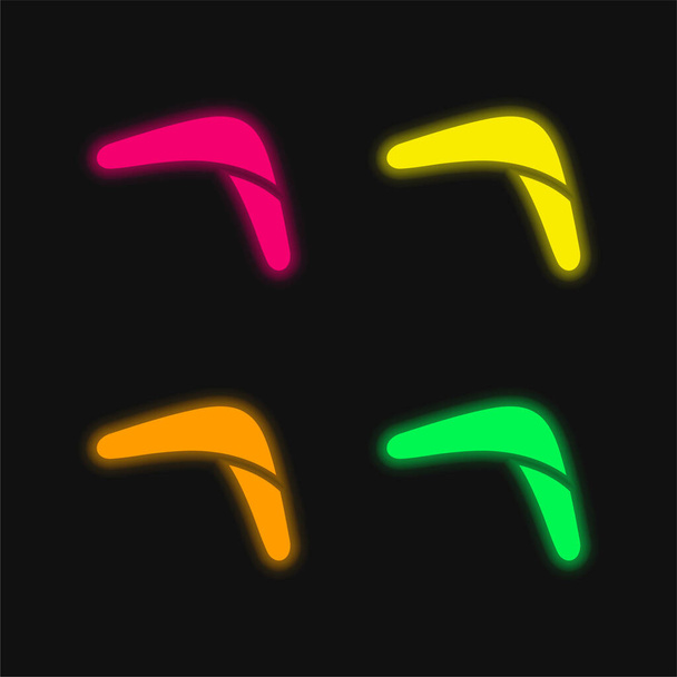 Boomerang Stick four color glowing neon vector icon - Vector, Image