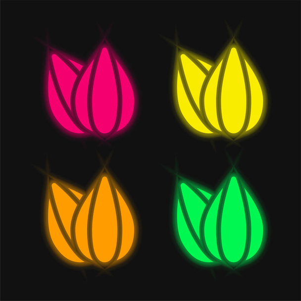 Mandula négy színű izzó neon vektor ikon - Vektor, kép
