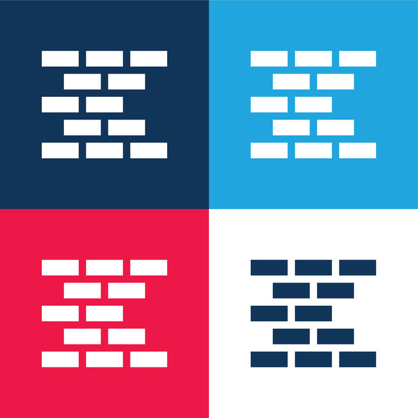 Brick Τοίχος μπλε και κόκκινο τεσσάρων χρωμάτων ελάχιστο σύνολο εικονιδίων - Διάνυσμα, εικόνα