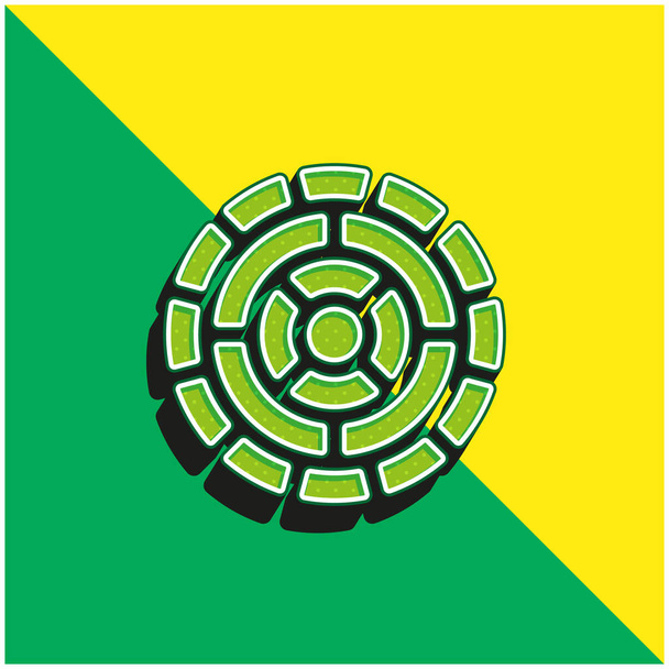 Aztec Ημερολόγιο Πράσινο και κίτρινο σύγχρονο 3d διάνυσμα εικονίδιο λογότυπο - Διάνυσμα, εικόνα
