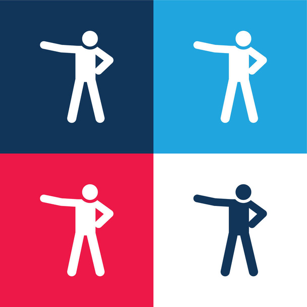 Breakdance azul y rojo conjunto de iconos mínimo de cuatro colores - Vector, Imagen