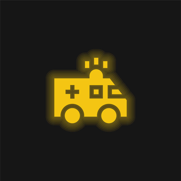 Krankenwagen gelb leuchtende Neon-Symbol - Vektor, Bild
