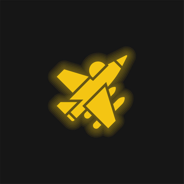 Aéronef jaune brillant icône néon - Vecteur, image