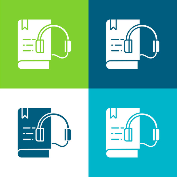 Audio Book Lapos négy szín minimális ikon készlet - Vektor, kép