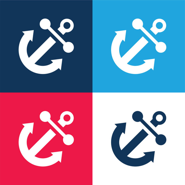 Ancre bleu et rouge quatre couleurs minimum jeu d'icônes - Vecteur, image