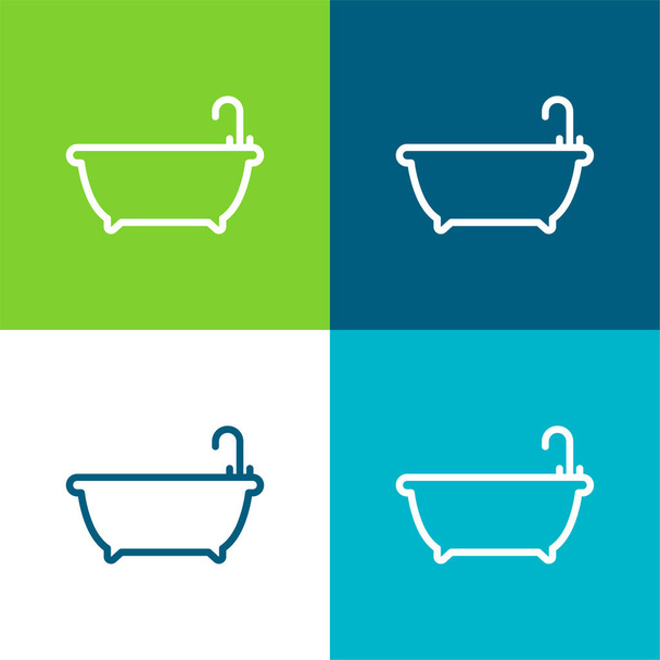 Banheira Conjunto de ícones mínimos de quatro cores plano - Vetor, Imagem