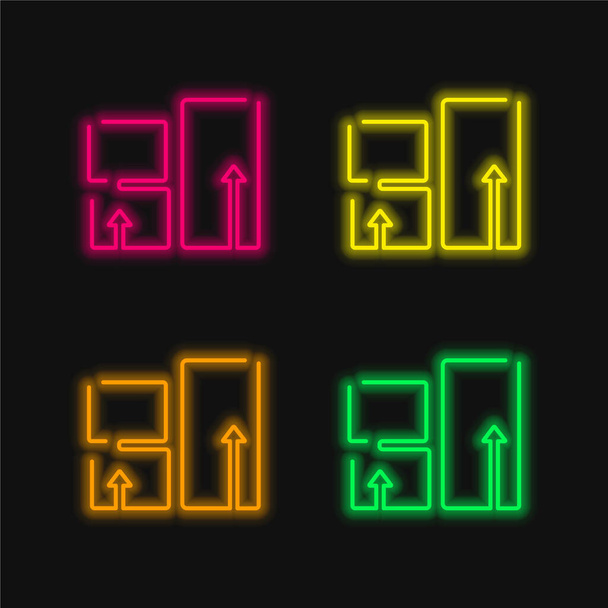 Boîtes Paquets Stack Ultrathin Décrit quatre couleurs brillant icône vectorielle néon - Vecteur, image