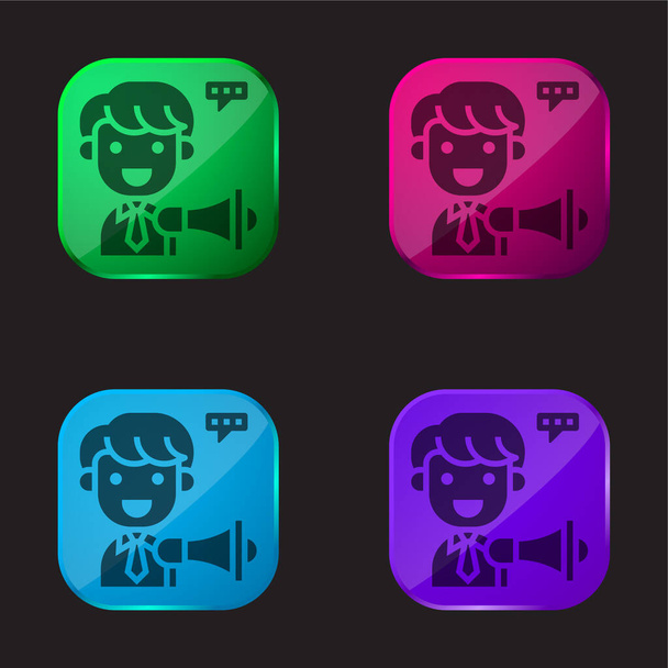 Reklám négy színű üveg gomb ikon - Vektor, kép