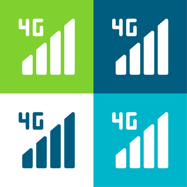 4g Conjunto de iconos plano de cuatro colores mínimos - Vector, Imagen