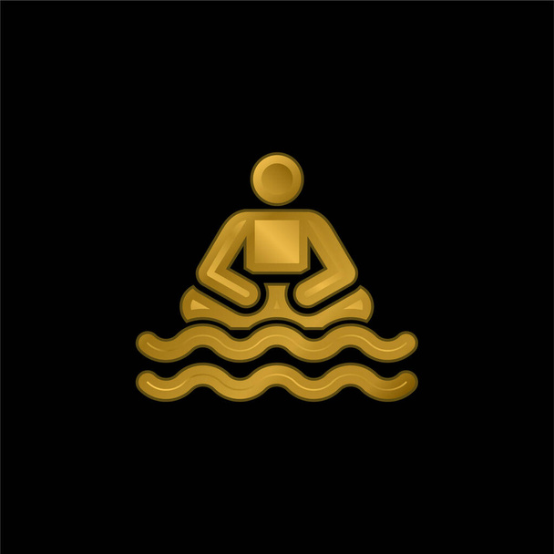 Plaj altın kaplamalı metalik simge veya logo vektörü - Vektör, Görsel