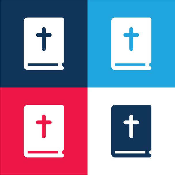 Biblia azul y rojo cuatro colores mínimo icono conjunto - Vector, imagen
