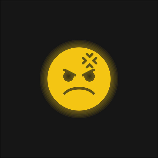 怒っている黄色の輝くネオンアイコン - ベクター画像