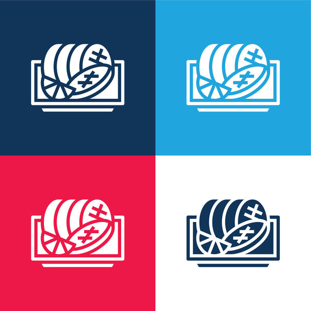 Rundvlees blauw en rood vier kleuren minimale pictogram set - Vector, afbeelding
