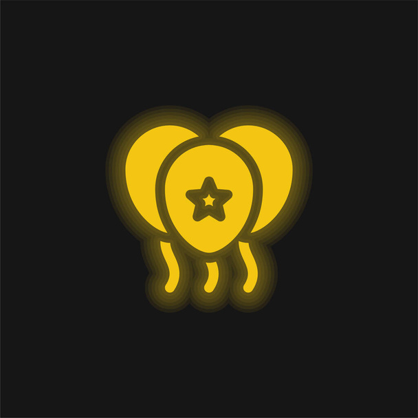 Balões amarelo brilhante ícone de néon - Vetor, Imagem
