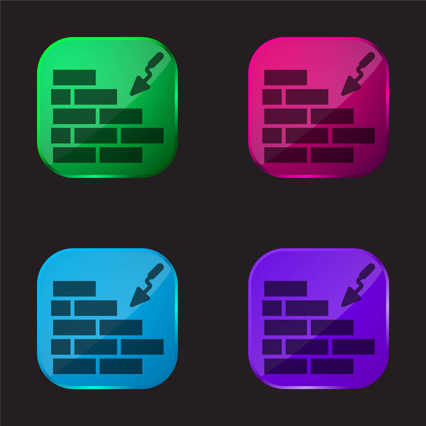 Brick Wall vier kleur glazen knop pictogram - Vector, afbeelding