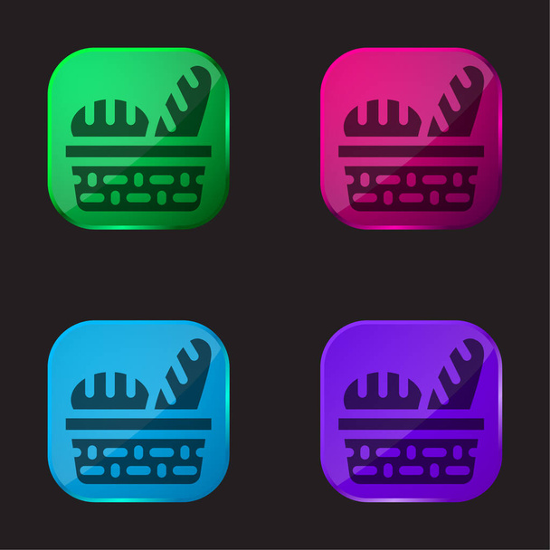 Pane quattro colori icona pulsante di vetro - Vettoriali, immagini