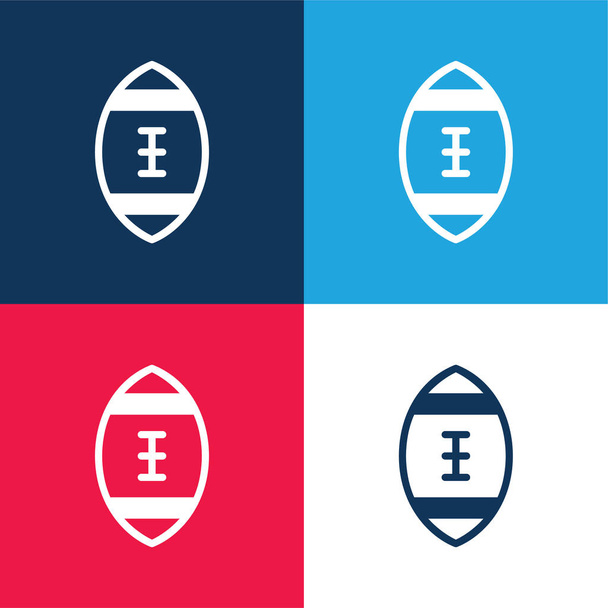 Amerikkalainen jalkapallo sininen ja punainen nelivärinen minimaalinen kuvakesarja - Vektori, kuva