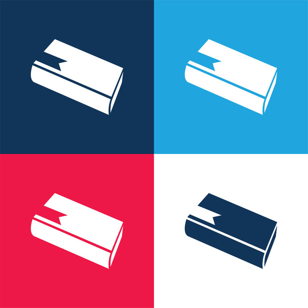 Book Diagonal View Silhouette With Bookmark blue and red four color minimal icon set - Vector, Image