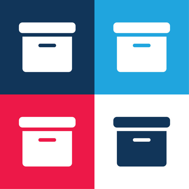 Box blauw en rood vier kleuren minimale pictogram set - Vector, afbeelding