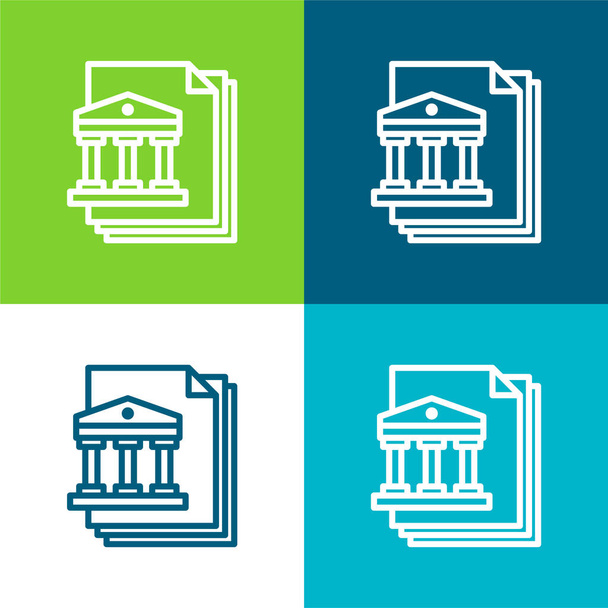 Banco plano de cuatro colores mínimo icono conjunto - Vector, Imagen
