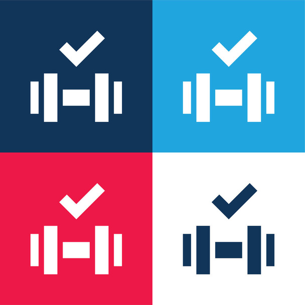Barbell синий и красный четыре цвета минимальный набор значков - Вектор,изображение