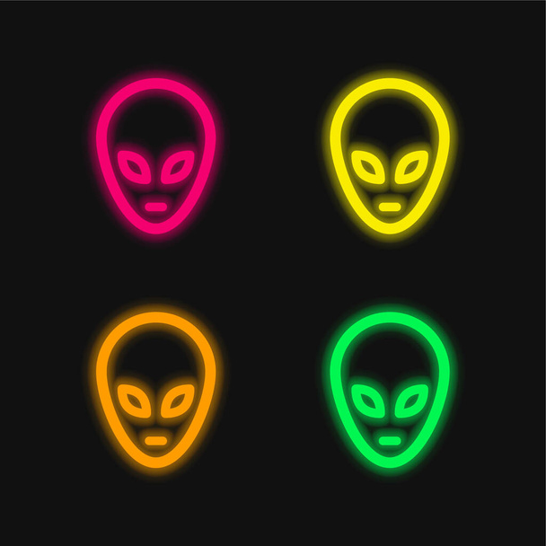 Alien négy színű izzó neon vektor ikon - Vektor, kép