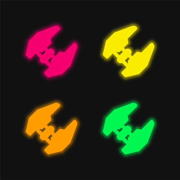 Támadó sík négy színű izzó neon vektor ikon - Vektor, kép