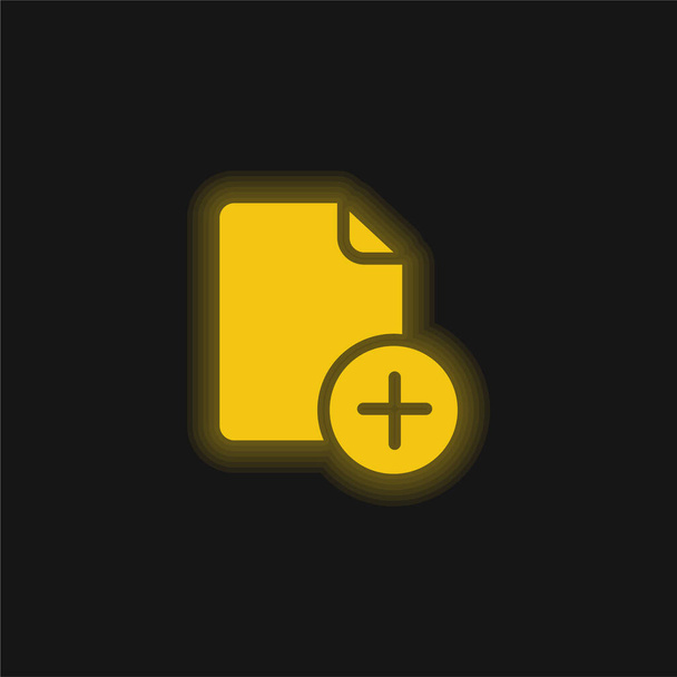Add File yellow glowing neon icon - Vector, Image