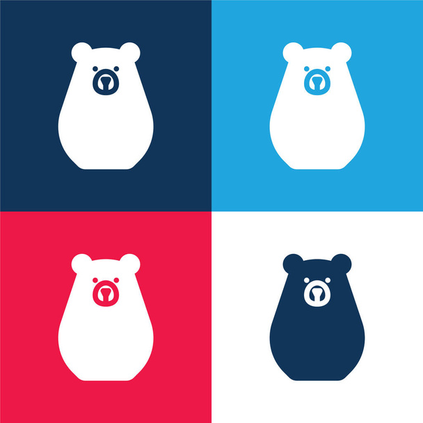 Bearbot blauw en rood vier kleuren minimale pictogram set - Vector, afbeelding