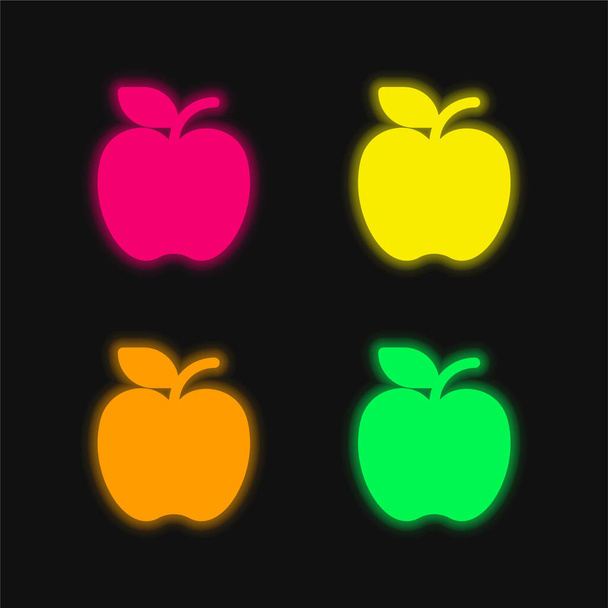Яблоко четырехцветный светящийся неоновый вектор - Вектор,изображение