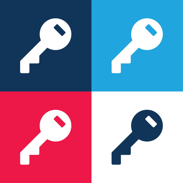 Access Key töltött kör alakú eszköz kék és piros négy szín minimális ikon készlet - Vektor, kép