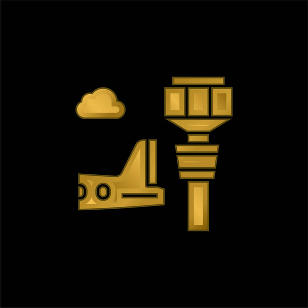 Airport Tower gold plated metalic icon or logo vector - Vector, Image