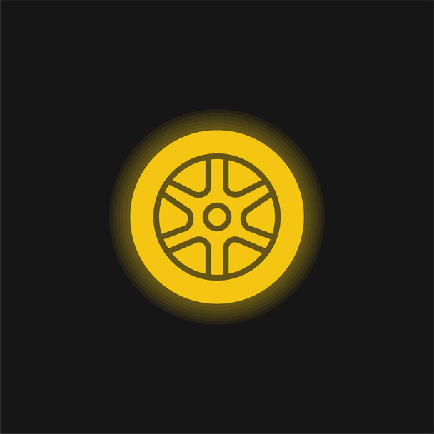 Alloy Wheel keltainen hehkuva neon kuvake - Vektori, kuva