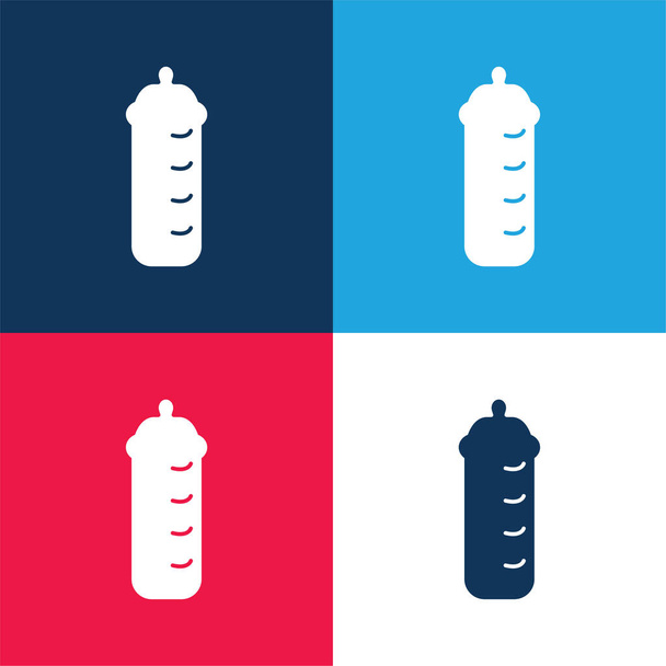 Botella de bebé en versión negra azul y rojo conjunto de iconos mínimos de cuatro colores - Vector, Imagen