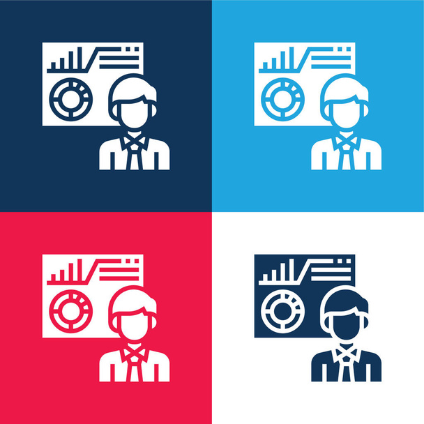Analysing blue and red four color minimal icon set - Vector, Image