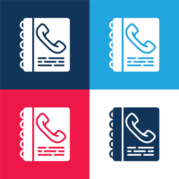 Agenda azul y rojo conjunto de iconos mínimo de cuatro colores - Vector, imagen