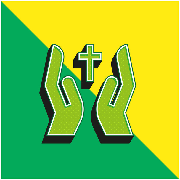 Bless Verde e amarelo moderno logotipo vetor 3d ícone - Vetor, Imagem