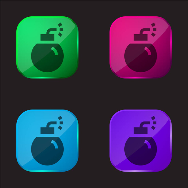 Bomba ícone de botão de vidro de quatro cores - Vetor, Imagem