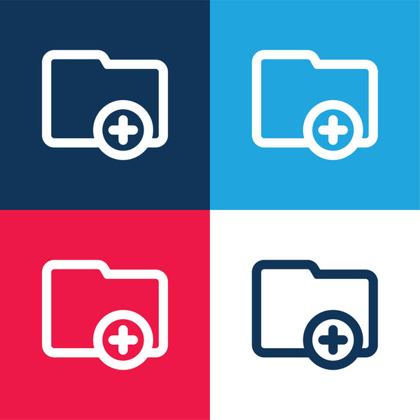 Añadir carpeta delineada botón de interfaz azul y rojo conjunto de iconos mínimo de cuatro colores - Vector, Imagen