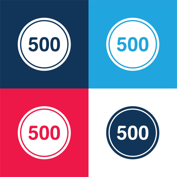 500 en un círculo negro con un contorno azul y rojo conjunto de iconos mínimos de cuatro colores - Vector, Imagen
