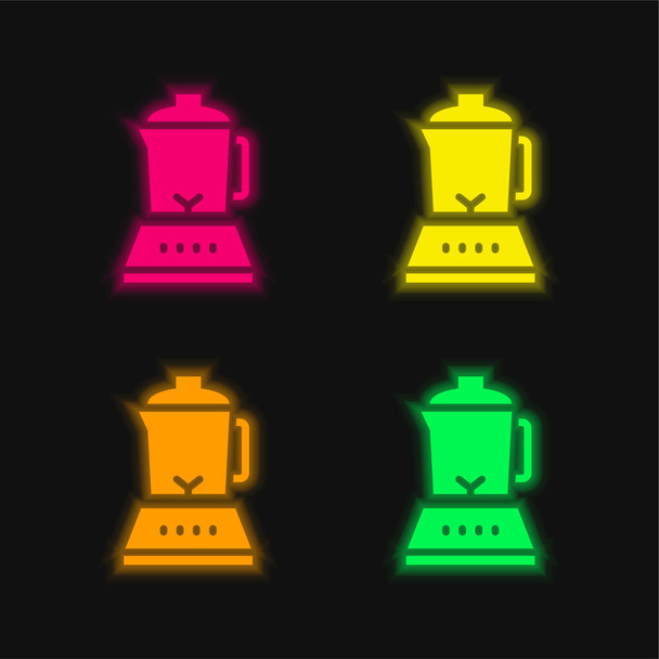 Turmixgép négy színű izzó neon vektor ikon - Vektor, kép