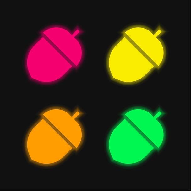 Acorn four color glowing neon vector icon - Vector, Image